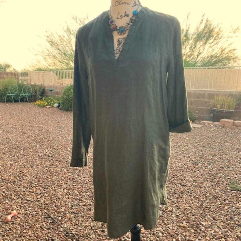 C&C 100% Linen Green Dress Size Small